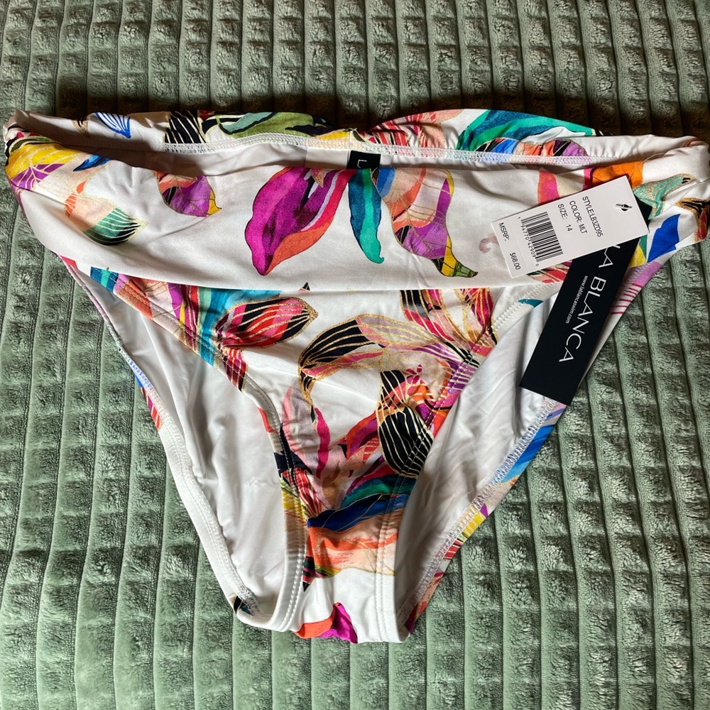 LA BLANCA Paradise Scoop Banded Tropical 🌴 Bikini 👙 Bottoms - NWT - Size 14 - Picture 2 of 7
